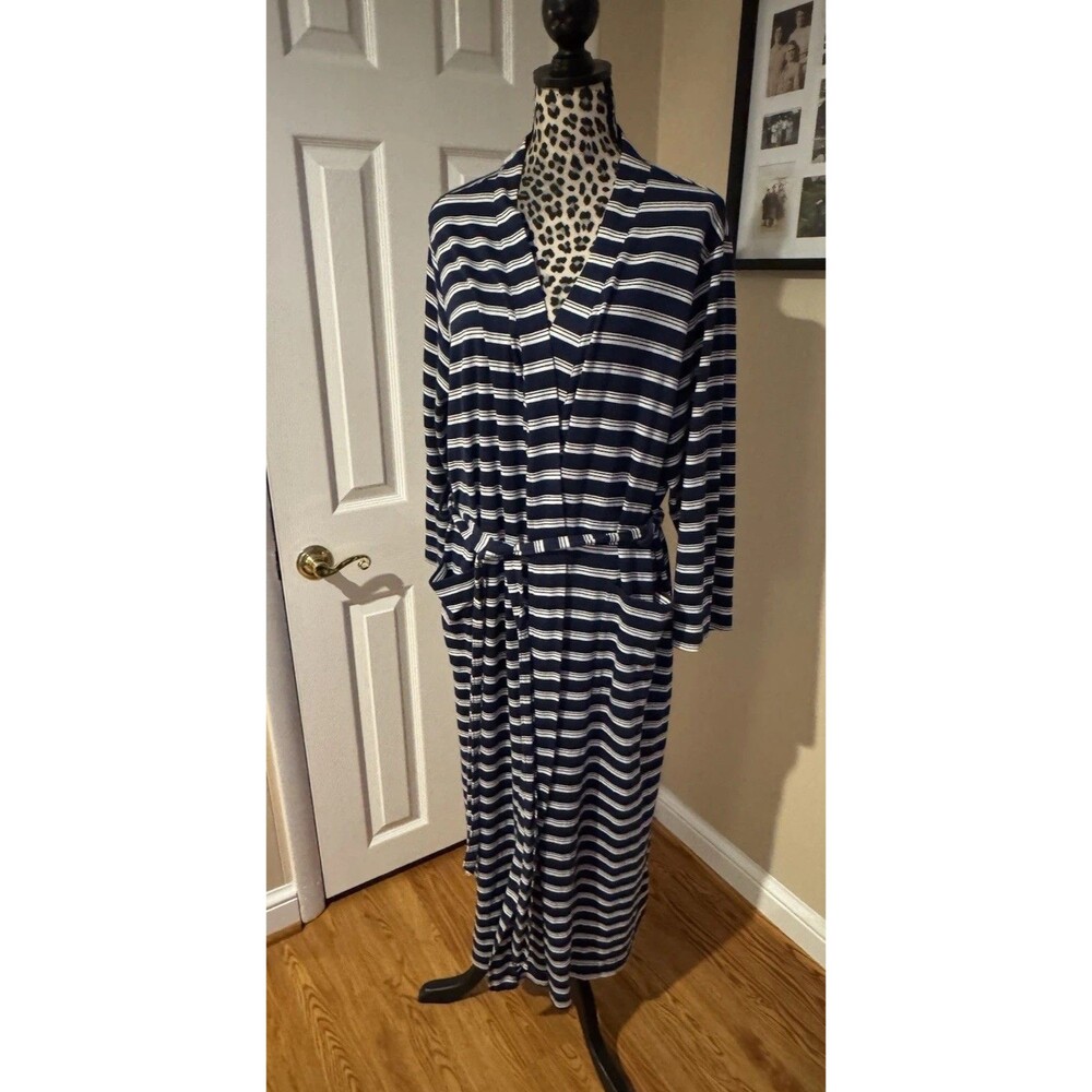 Lands' End Navy and White Striped Long Robe